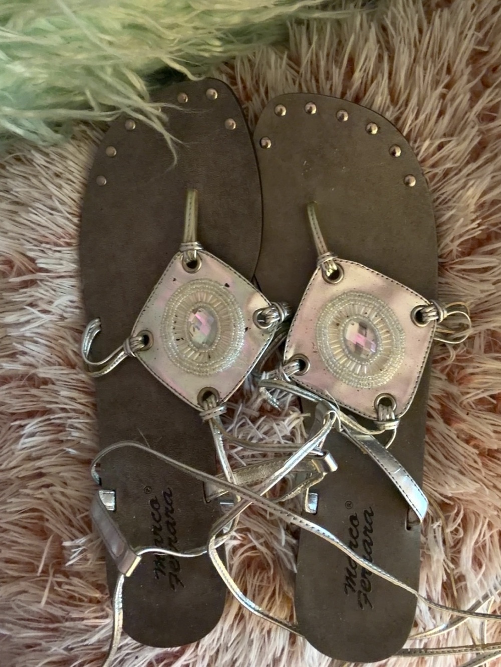 Metallic Silver Embellished Women's Sandals